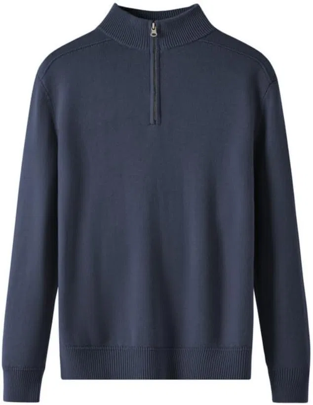 Мужской свитер с воротником-стойкой и четвертью молнии однотонный осень-зима деловой кэжуал утолщенный шерстяной свитер Generic, синий