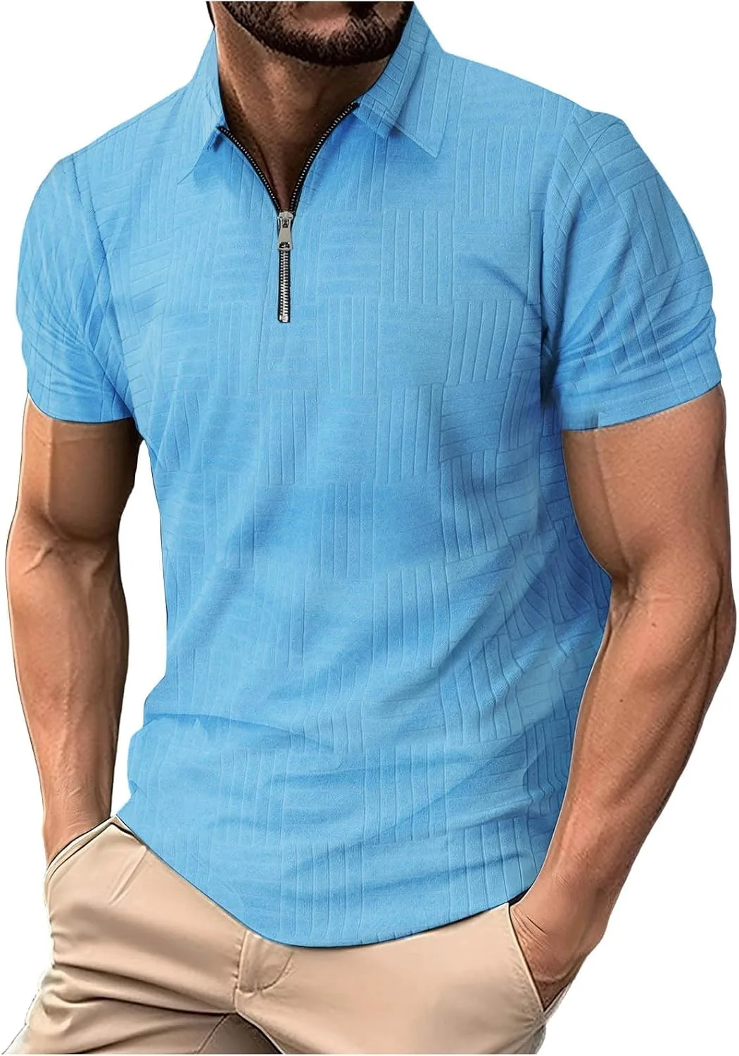 

Мужская рубашка с коротким рукавом и воротником Quarter Zip Casual Slim Lapel Neck Lmdudan