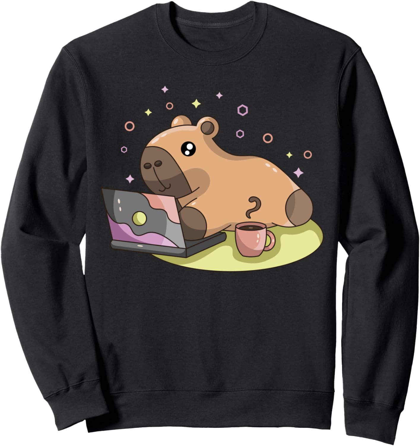 

Забавная толстовка с изображением капибары, работающей из дома, мамы, любящей кофе и грызунов Capivara Laptop Life Digital Nomad Tee Co., черный