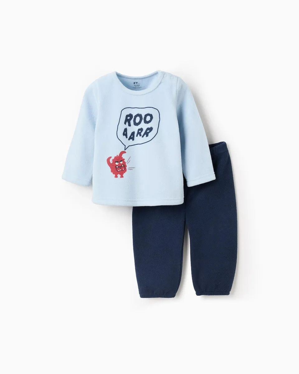 

Флисовая пижама для малыша с рисунком монстра Zippy, светло-голубой/темно-синий