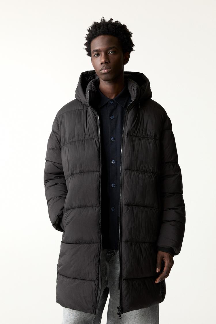 

Пуховик с капюшоном Pull And Bear, черный