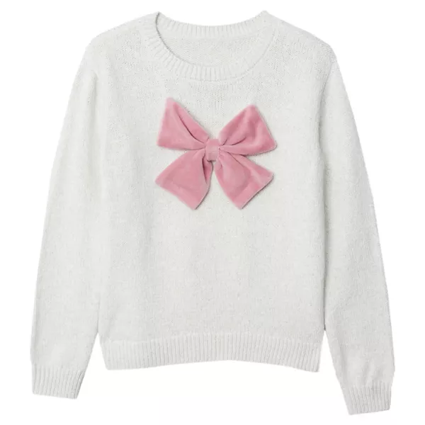 

Вязаный свитер с бантом для девочек 2-16 лет Lands' End, цвет ivory mauve bow