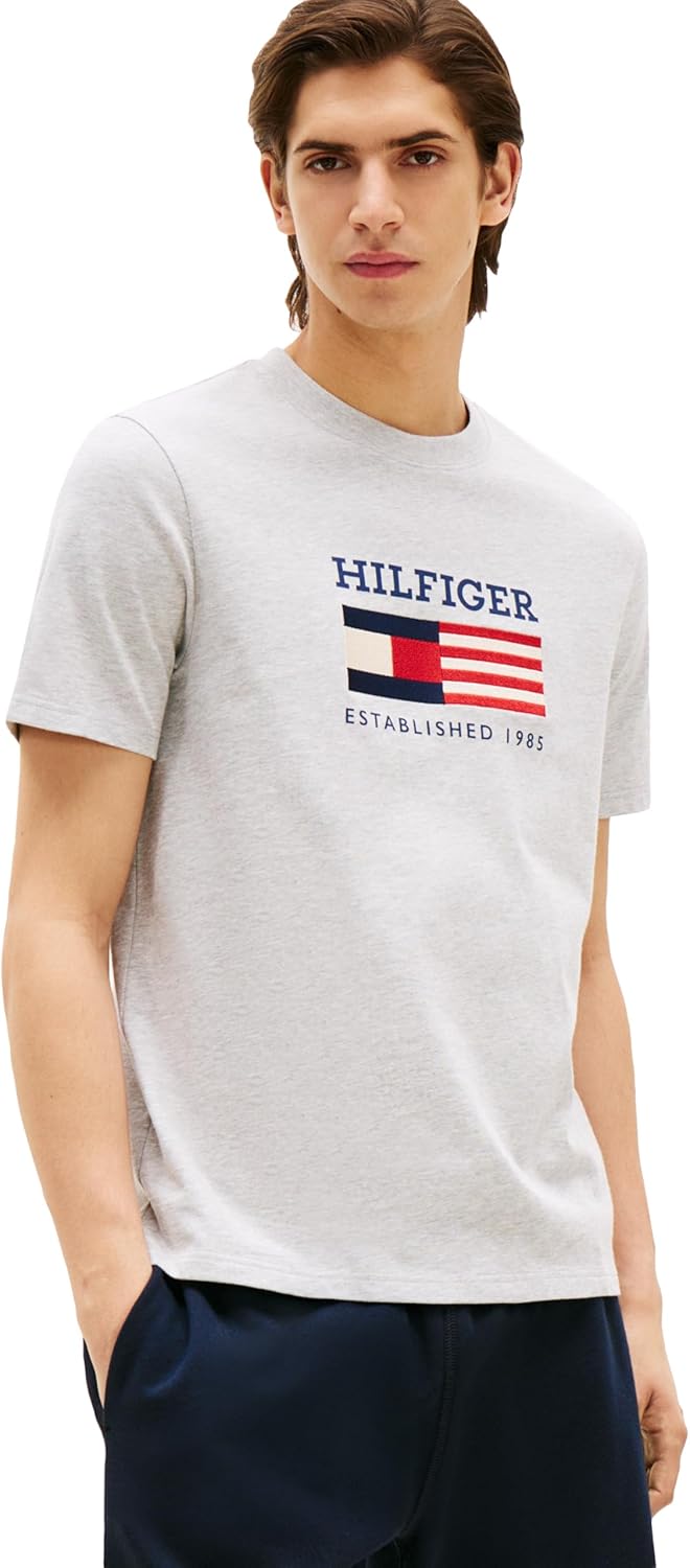 

Мужские хлопковые футболки Tommy Hilfiger с коротким рукавом и вышитым логотипом-флажком, Light Grey Heather, Серый, Мужские хлопковые футболки Tommy Hilfiger с коротким рукавом и вышитым логотипом-флажком, Light Grey Heather