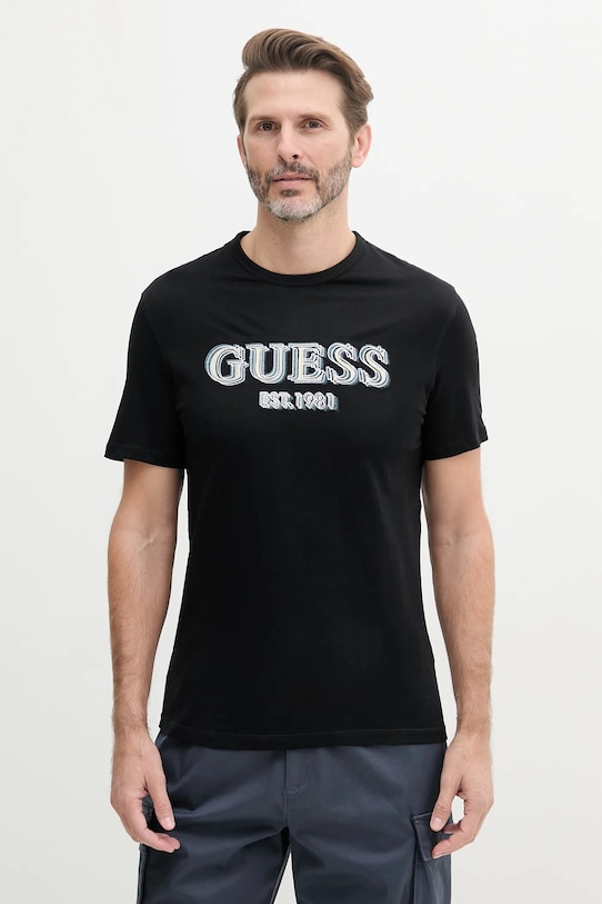 

Хлопковая футболка Guess, черный