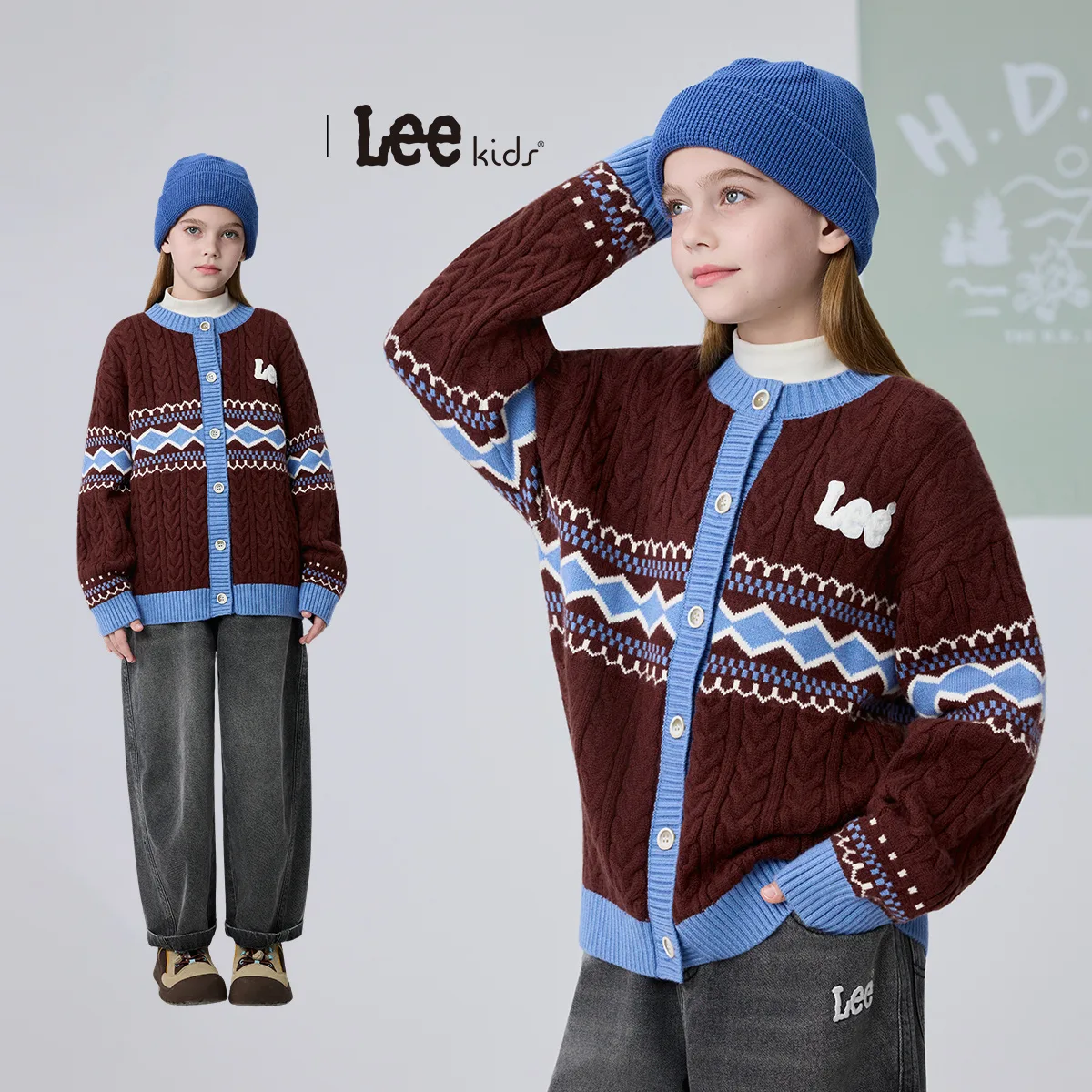 Детский свитер с круглым вырезом утолщенный Lee, Forest Green — фото 4