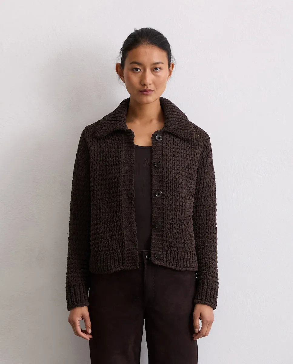 

Женская куртка из плотного вязания из мягкой пряжи из шенилла MARC O'POLO, темно-коричневый