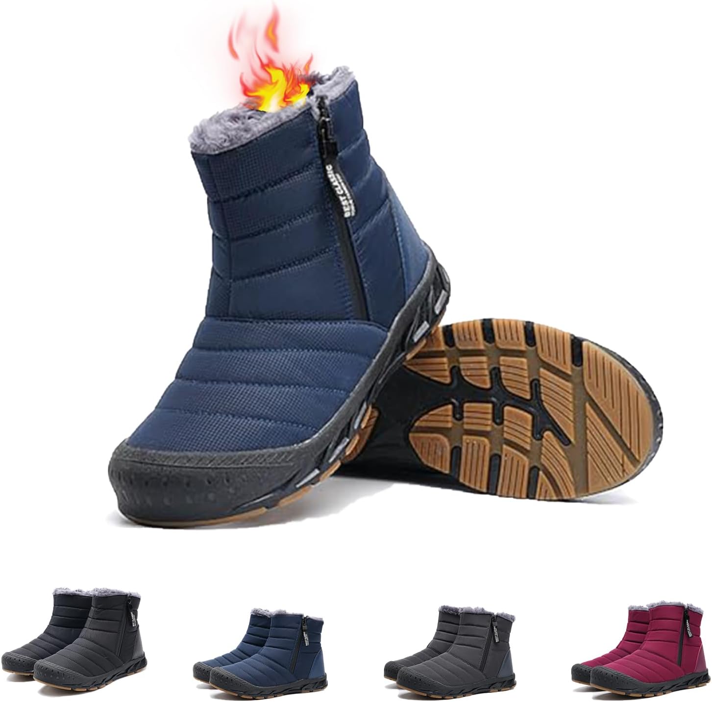 

Мужские зимние ботинки Snow, водоотталкивающие, с противоскользящей подошвой, утепленные мехом, теплые, с застежкой-молнией, на шнуровке, для улицы Generic, синий