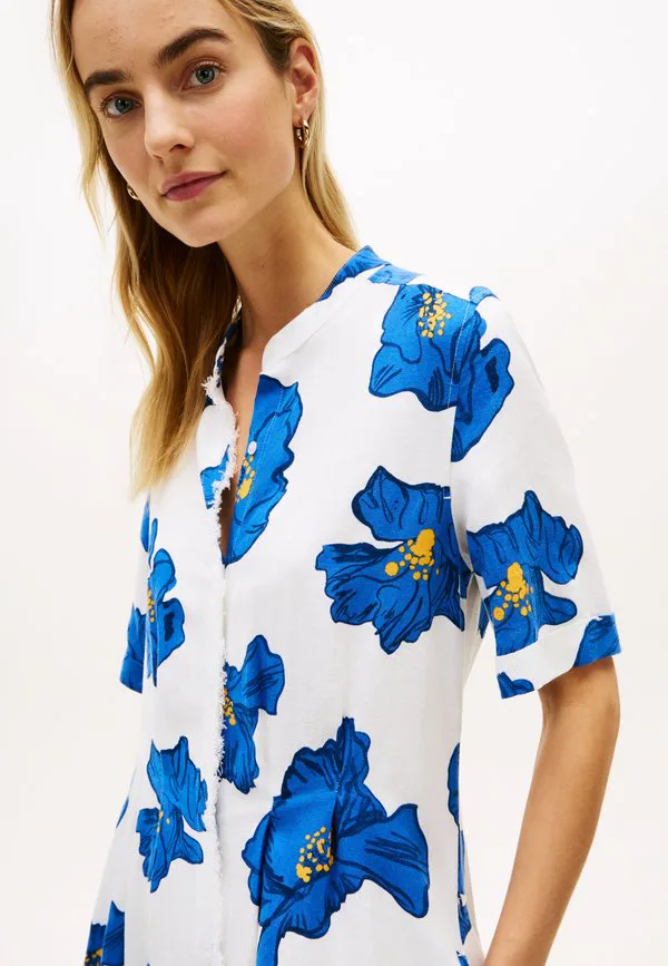 Платье-Рубашка миди из льняной смеси с бахромой Tommy Hilfiger, Poppy/Spaced Ivory Blue — фото 4