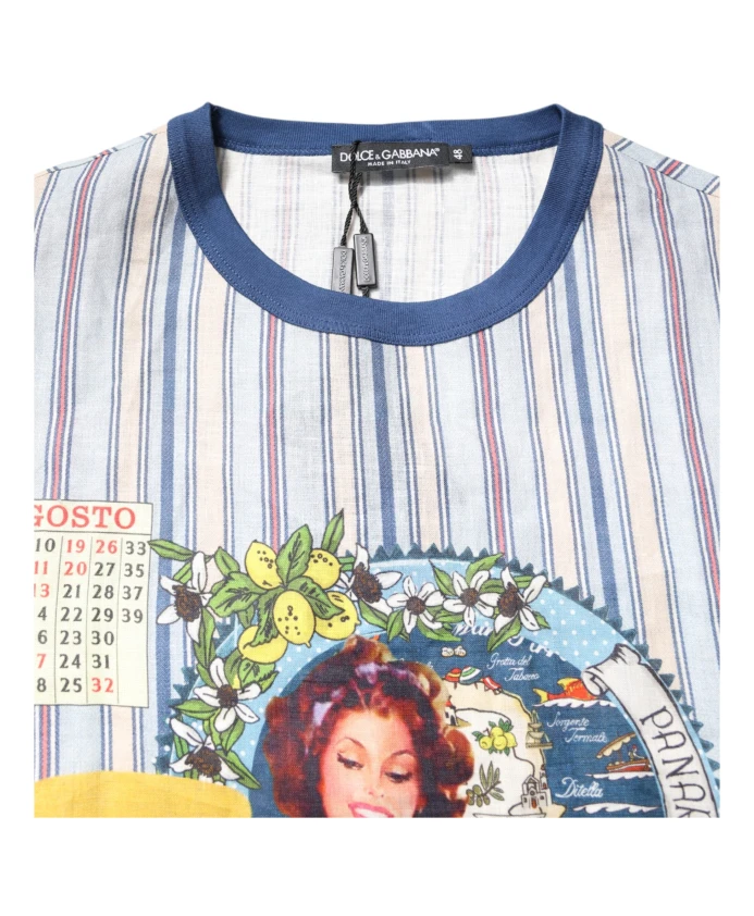 Полосатая льняная футболка в стиле пин-ап с круглым вырезом Dolce & Gabbana, мультиколор — фото 4