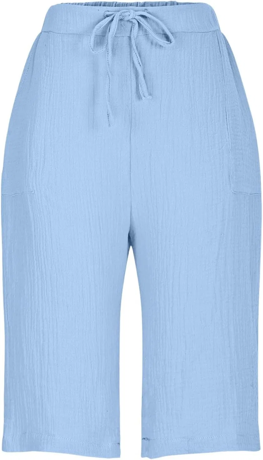 Бермуды женские с карманами, высокая посадка, Light Blue — фото 3