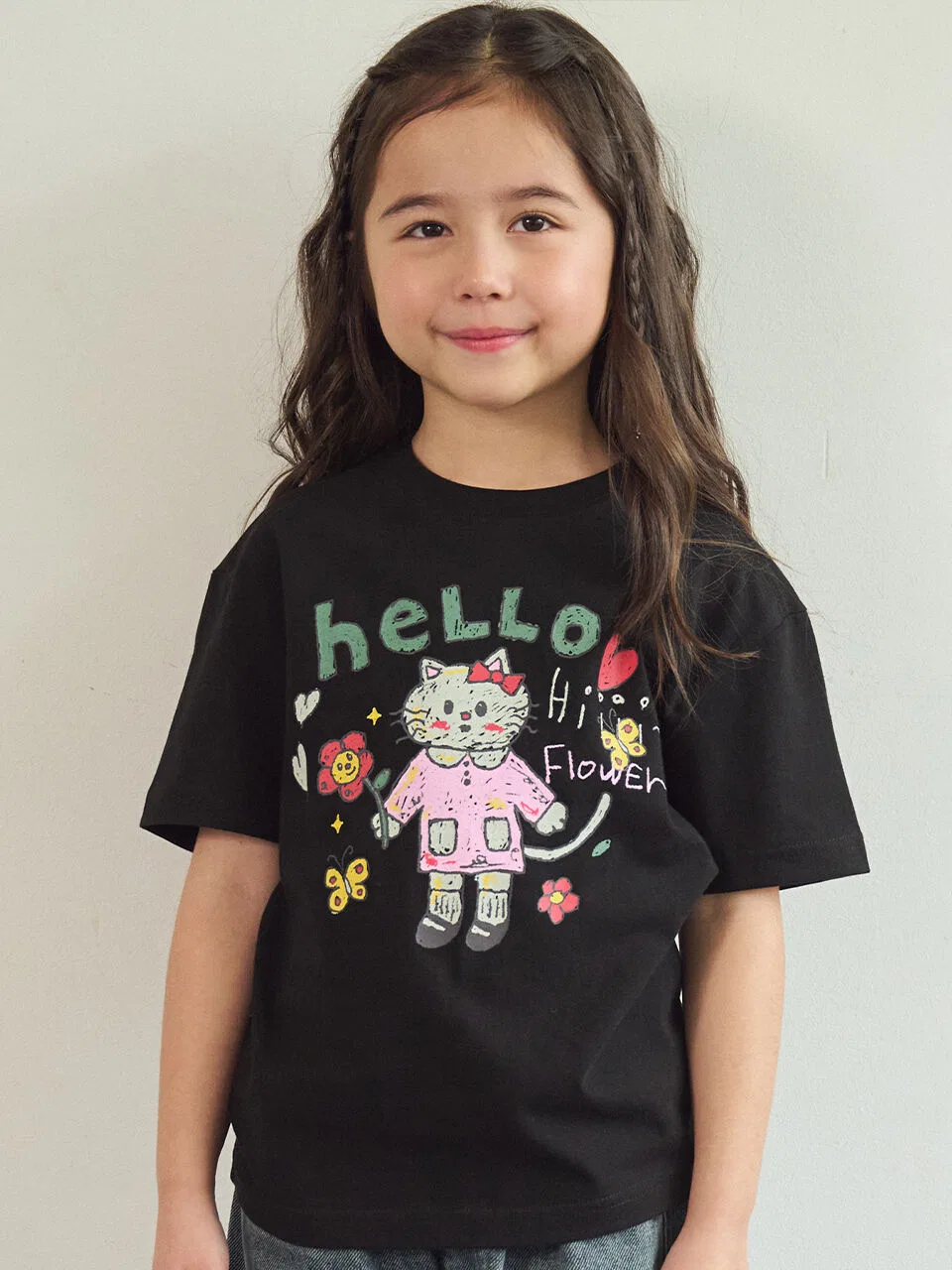Детская футболка Cpgn Kids с коротким рукавом Hello Flower, чёрная — фото 2