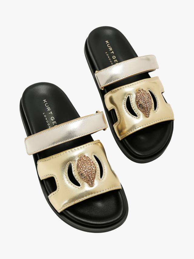 Сандалии с кожаным орлом металлик Kurt Geiger London, Gold — фото 3