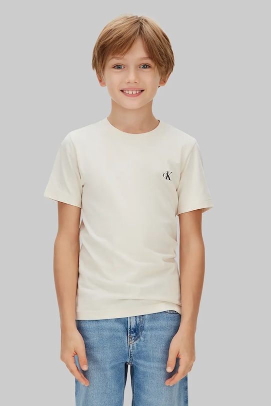 

Детская хлопковая футболка, упаковка 2 шт. Calvin Klein Jeans, бежевый