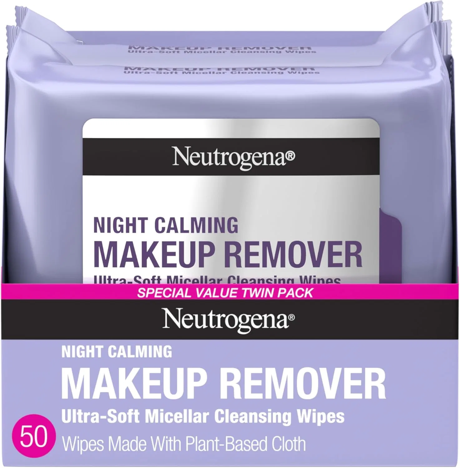 Мицеллярная вода Neutrogena — Салфетки для снятия макияжа Night Calming, 2 упаковки по , % растительное полотно, 1.01 г