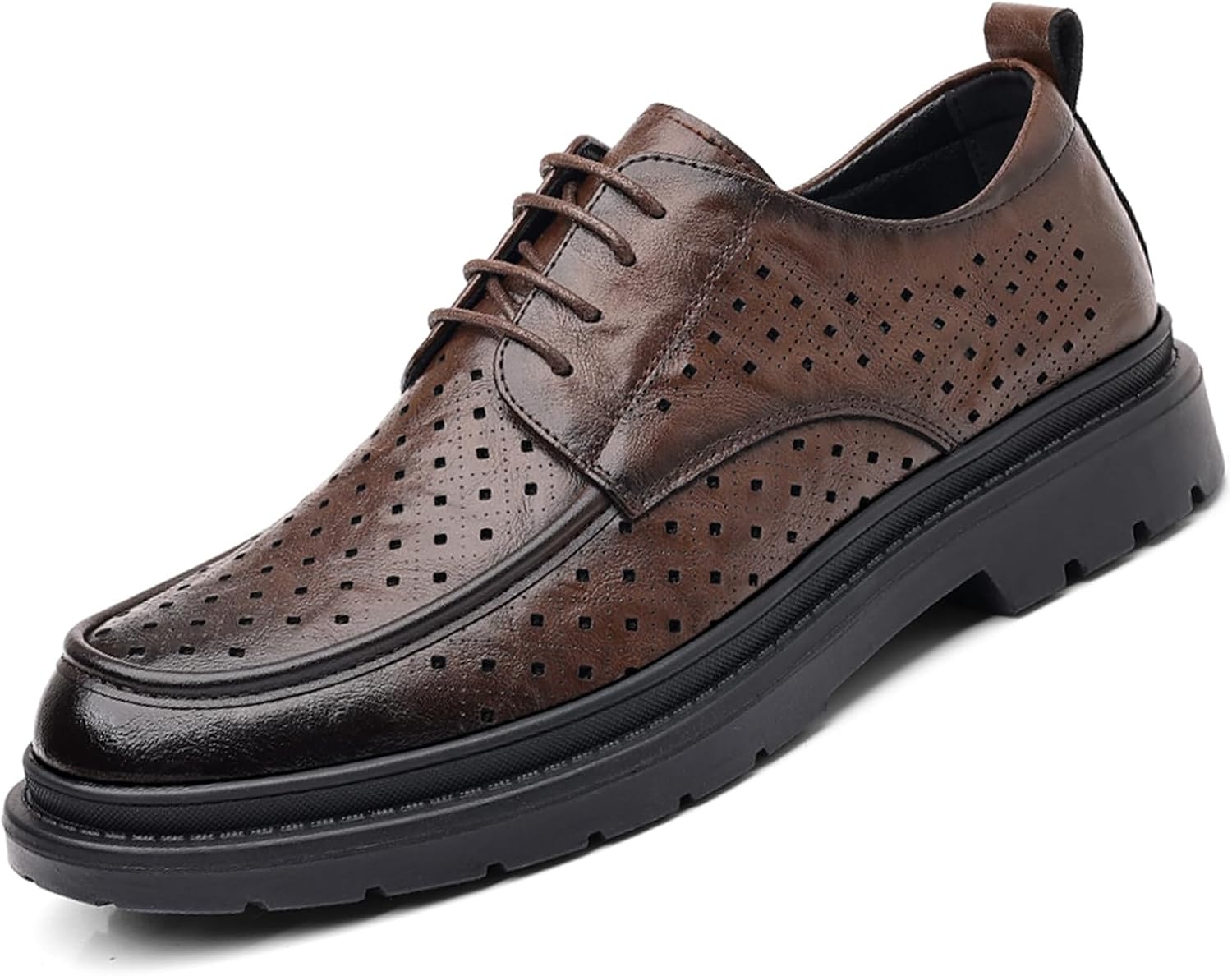 

Мужские кожаные оксфорды на платформе с перфорацией, дышащие, на шнуровке, деловые, повседневные туфли для офиса, комфортные для хождения Ptnoka, Brown Hollow