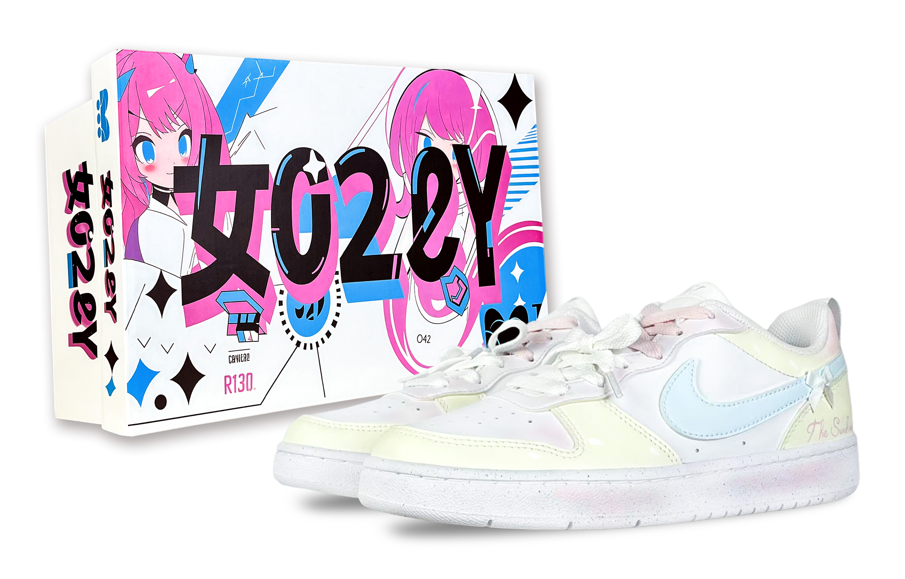 

Низкие детские кроссовки для скейтбординга Court Borough Peninsula Blossom Season для подростков Nike, желтый/белый/розовый