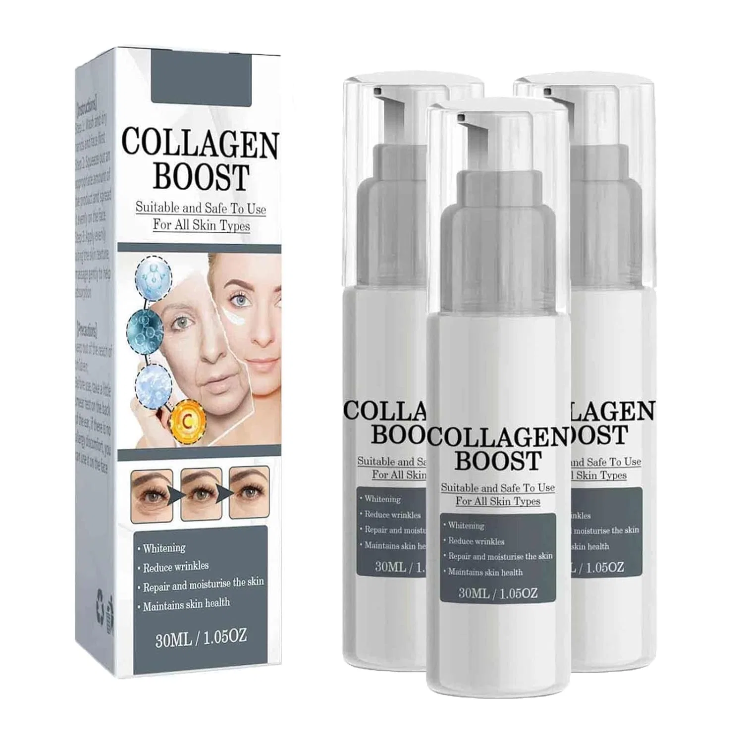 Сыворотка Collagen Boost Anti-Falten с гиалуроновой кислотой и витамином C Generisch, 3Pc