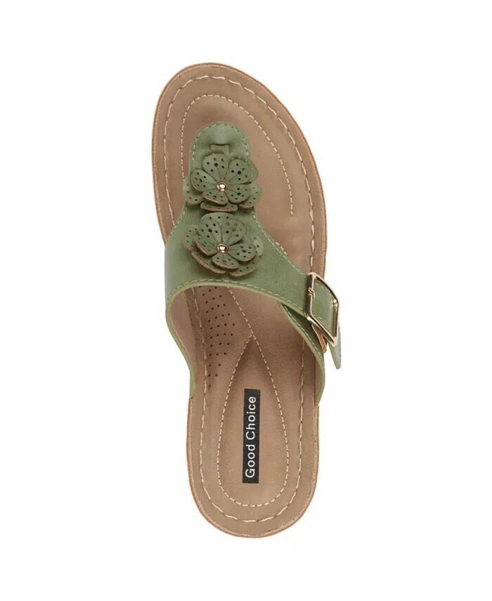 Женские босоножки на танкетке Narbonne с цветочным узором GC Shoes, зеленый — фото 4
