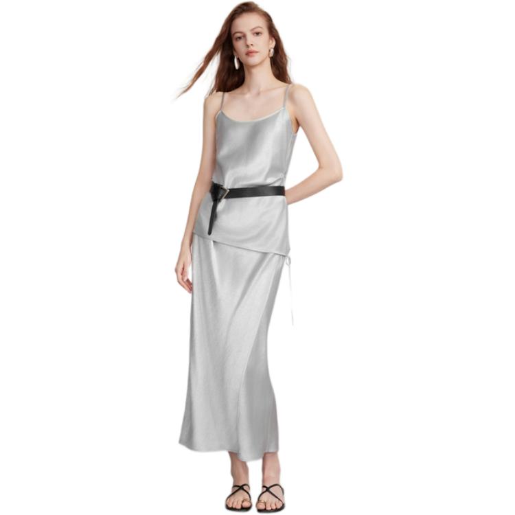 

ELLE Комплект из двух предметов: юбка и топ для женщин, светло-серый, с круглым вырезом, средней длины