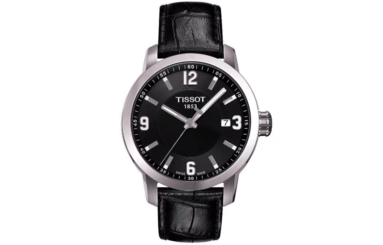 

Мужские часы TISSOT из спортивной коллекции с кварцевым механизмом, черный циферблат 39,3 мм, корпус из нержавеющей стали, кожаный ремешок