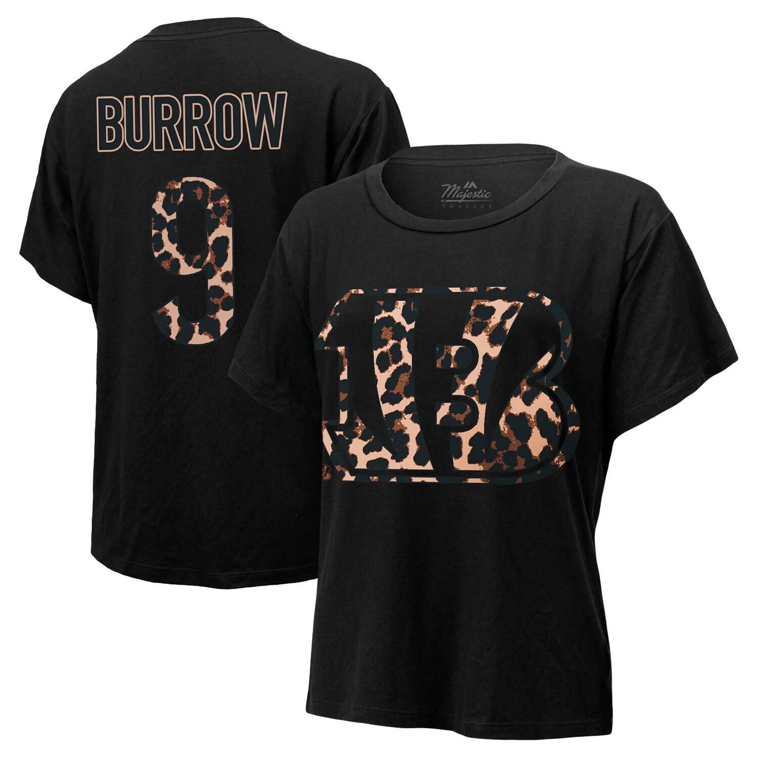 

Женская футболка Majestic Threads Joe Burrow Black Cincinnati Bengals с леопардовым принтом, имя и номер игрока Majestic, Коричневый, Женская футболка Majestic Threads Joe Burrow Black Cincinnati Bengals с леопардовым принтом, имя и номер игрока Majestic