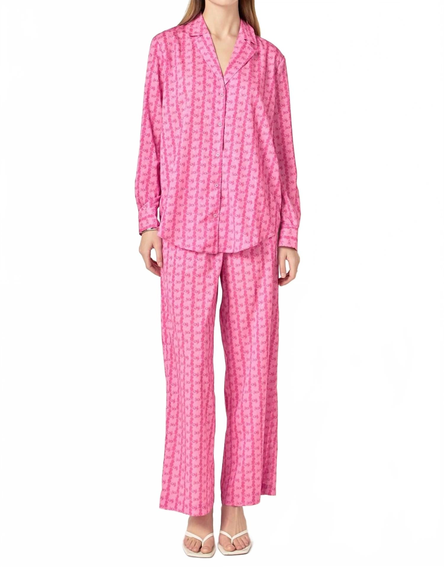 

Сатиновый комплект с принтом в ярко-розовом цвете English Factory