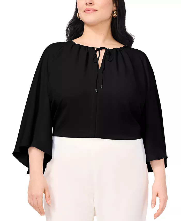 

Блузка Plus Size с разрезом на горловине и рукавом 3/4 «ангел» Vince Camuto, синий