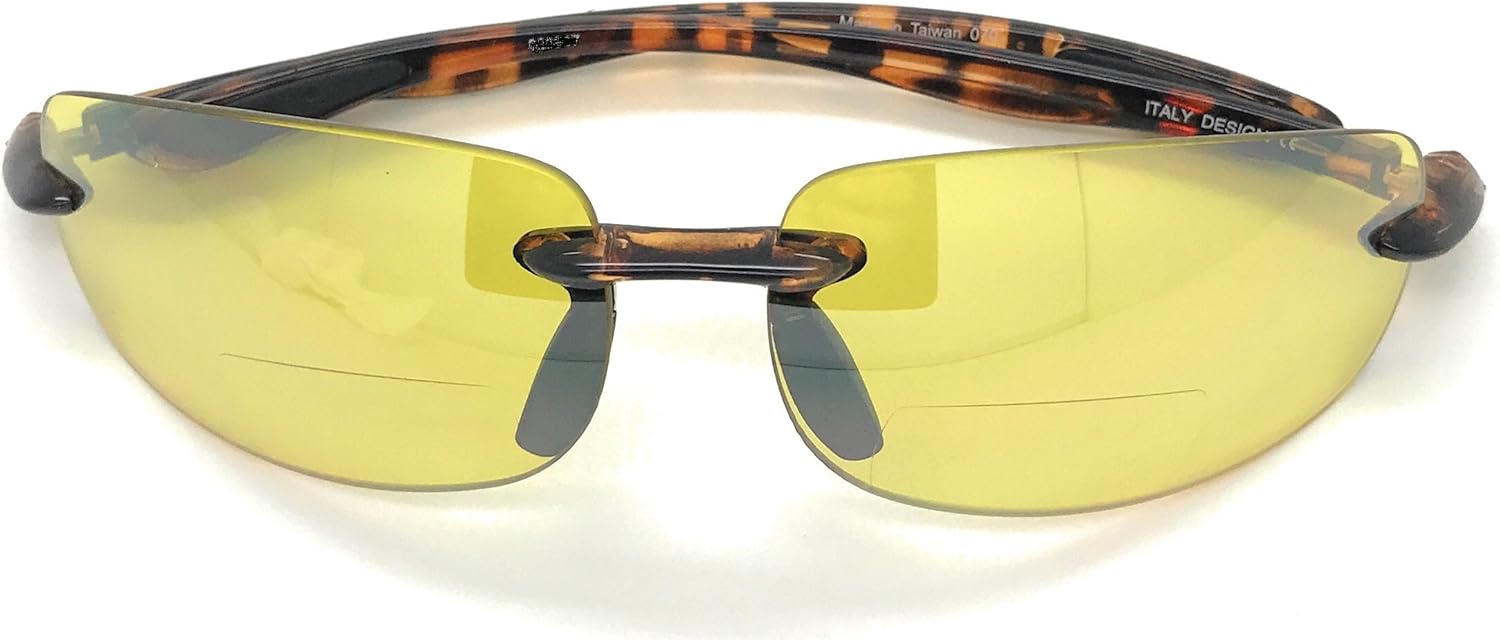 

Солнцезащитные очки Sun Readers без оправы Maui Wrap с поляризованными или неполяризованными линзами, легкая оправа из материала TR90, бифокальные линзы MyUV, Tortoise Frame / Night Driving Yellow Lens