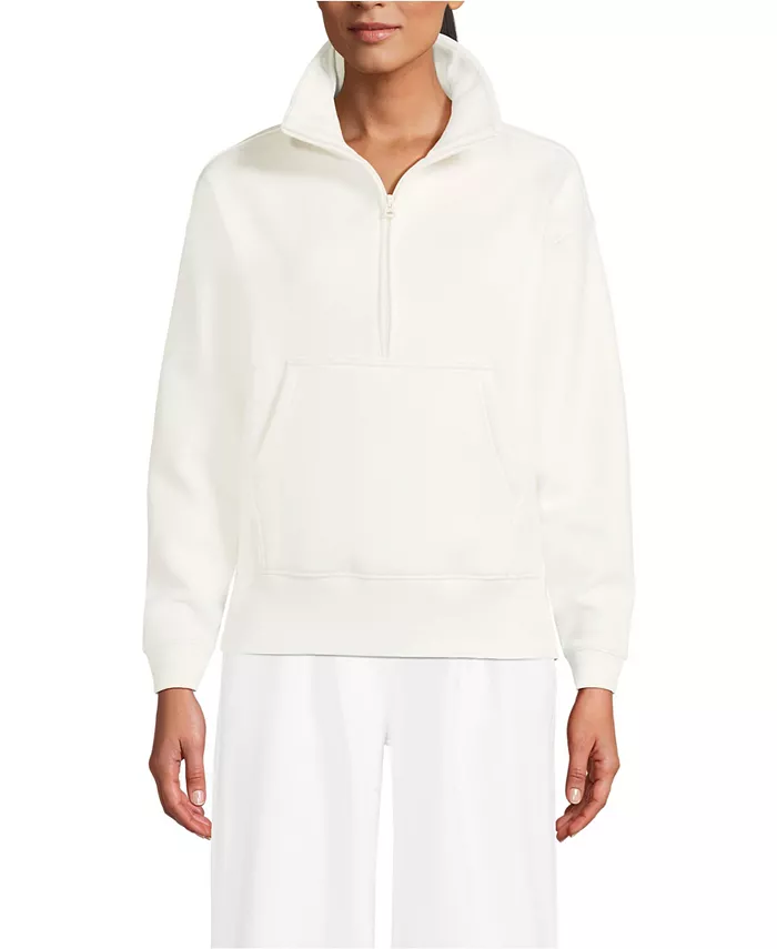 

Женская толстовка Serious Sweats с длинным рукавом и молнией до середины груди, свободный крой Lands' End, белый