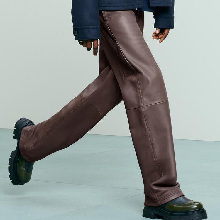Кожаные штаны мужские фиолетовые Zara, фиолетовый — фото 4