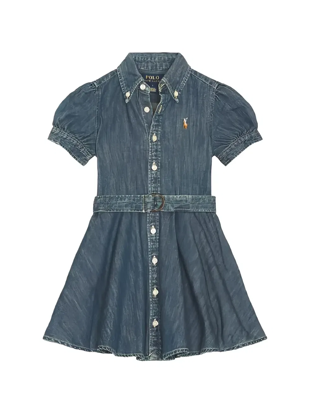Платье с объемными рукавами и поясом Polo Ralph Lauren Kids, синий