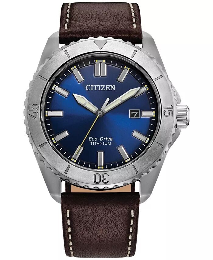 

Мужские часы Eco-Drive Brycen с коричневым кожаным ремешком, 41 мм Citizen