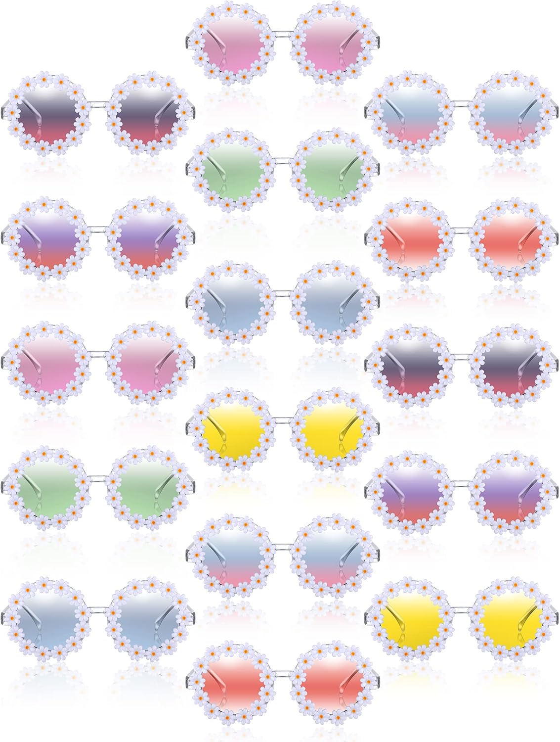 

Солнцезащитные очки Geiserailie, 16 пар, с цветочным рисунком «Ромашка», для женщин, ретро, ​​летние, круглые, в цветочном стиле, диско-очки для пляжа, вечеринок и отдыха на природе, 8 цветов, Classic Colors