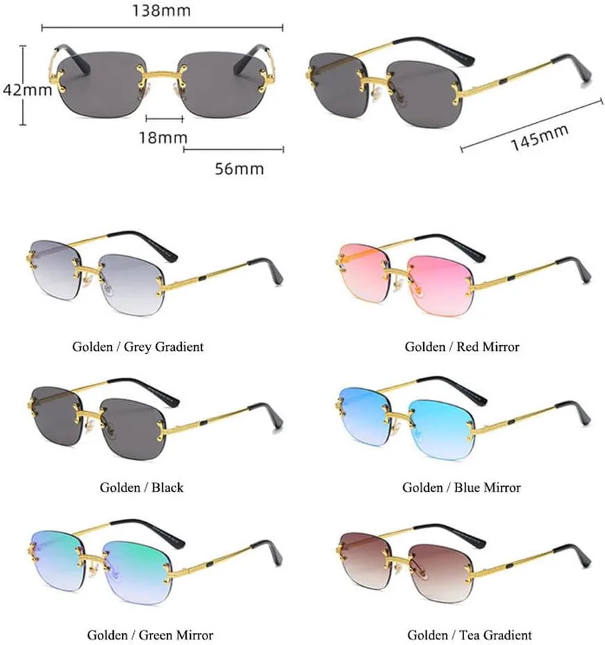 

Популярные маленькие прямоугольные солнцезащитные очки в стиле ретро, ​​без оправы, с зеркальным покрытием, защита от УФ-излучения UV400 HVTVTLA, Tea Gradient