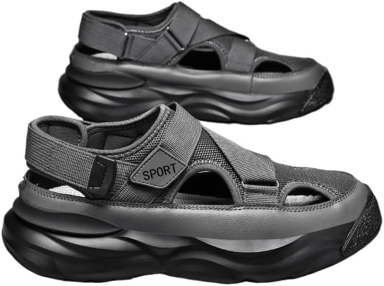 

Модные мужские сандалии с закрытым носком, дышащие, удобные, противоскользящие и прочные пляжные водные туфли для активного отдыха на открытом воздухе Hhhchpm, серый