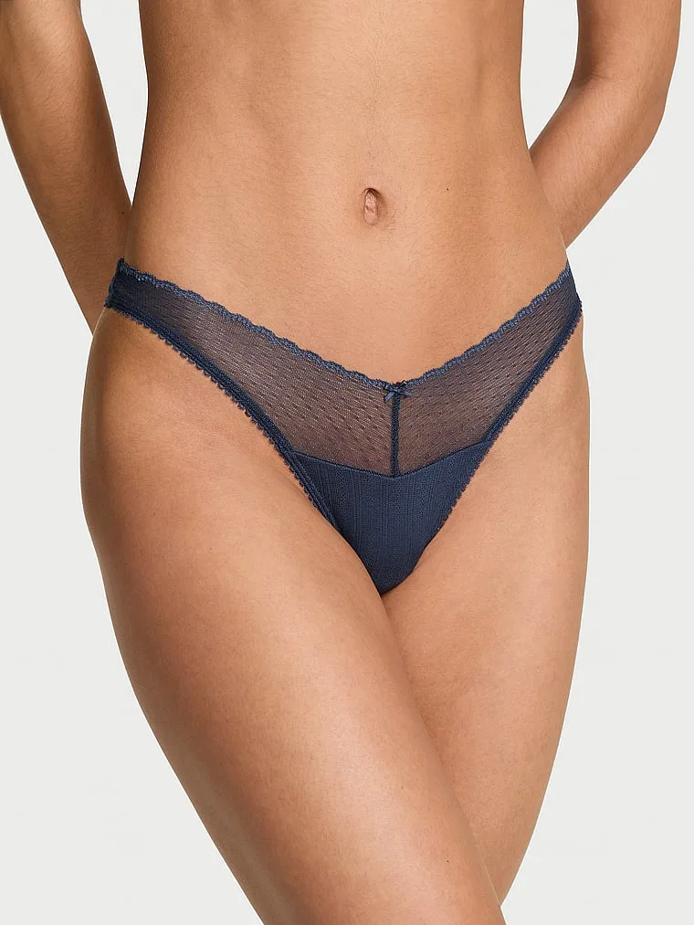 Трусики-Стринги с ажурным узором и высоким вырезом для ног. Victoria'S Secret, Pointelle Monaco Blue