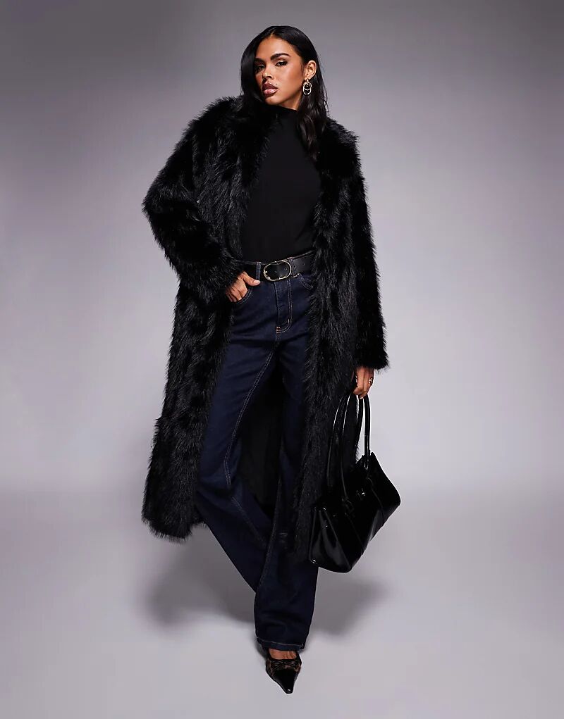 

Длинная шуба из искусственного меха Princess Polly с воротником End of Beginning черного цвета