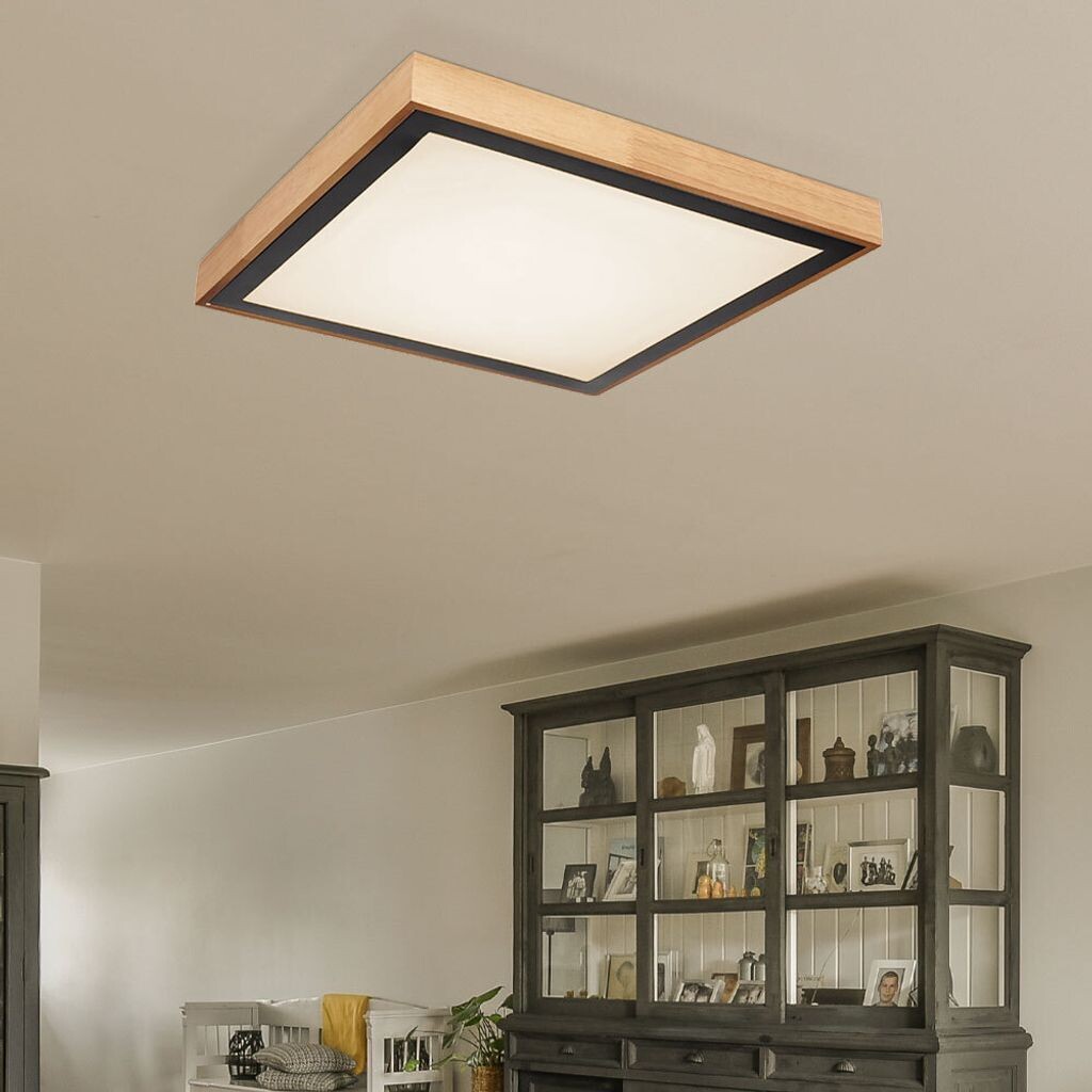

Светодиодный потолочный светильник, дерево, черный, опал, CCT, D 39 см Globo Lighting, коричневый