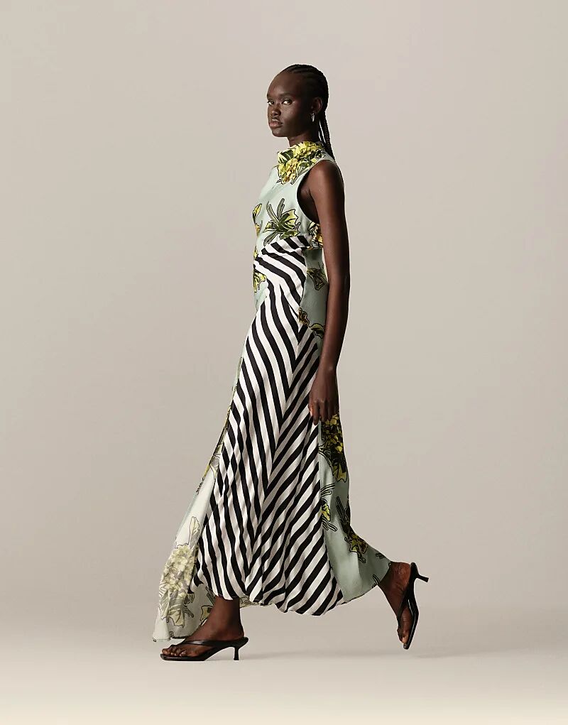 

Платье макси без рукавов с цветочным принтом и полосками ARRANGE с воротником-хомут