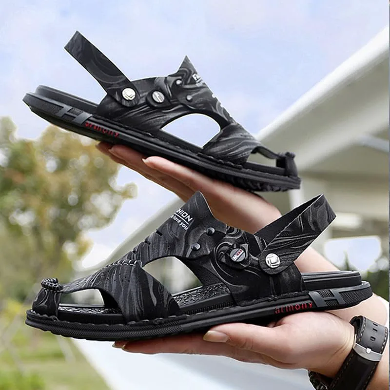 

Мужские кожаные сандалии RiceelSor ручной работы, закрытые носки, повседневные, рыбацкого типа, для улицы, регулируемые, дышащие, противоскользящие, удобные, легкие, ортопедические, пляжные тапочки, черный