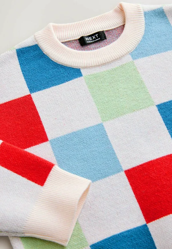 Джемпер с круглым вырезом, стандартного кроя. Next, Bright Checkerboard — фото 2