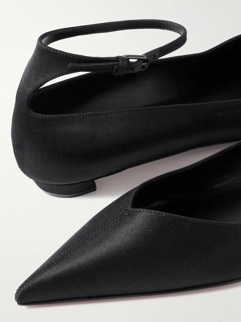 Атласные балетки Erozeena с острым носком Christian Louboutin, черный — фото 4