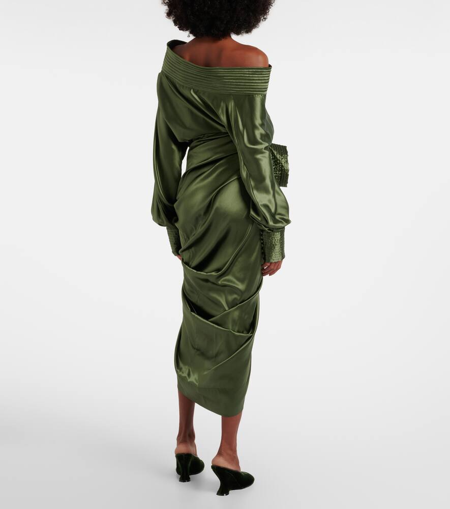 Собранная миди-юбка из сатина с шелком Dries Van Noten, Khaki — фото 3