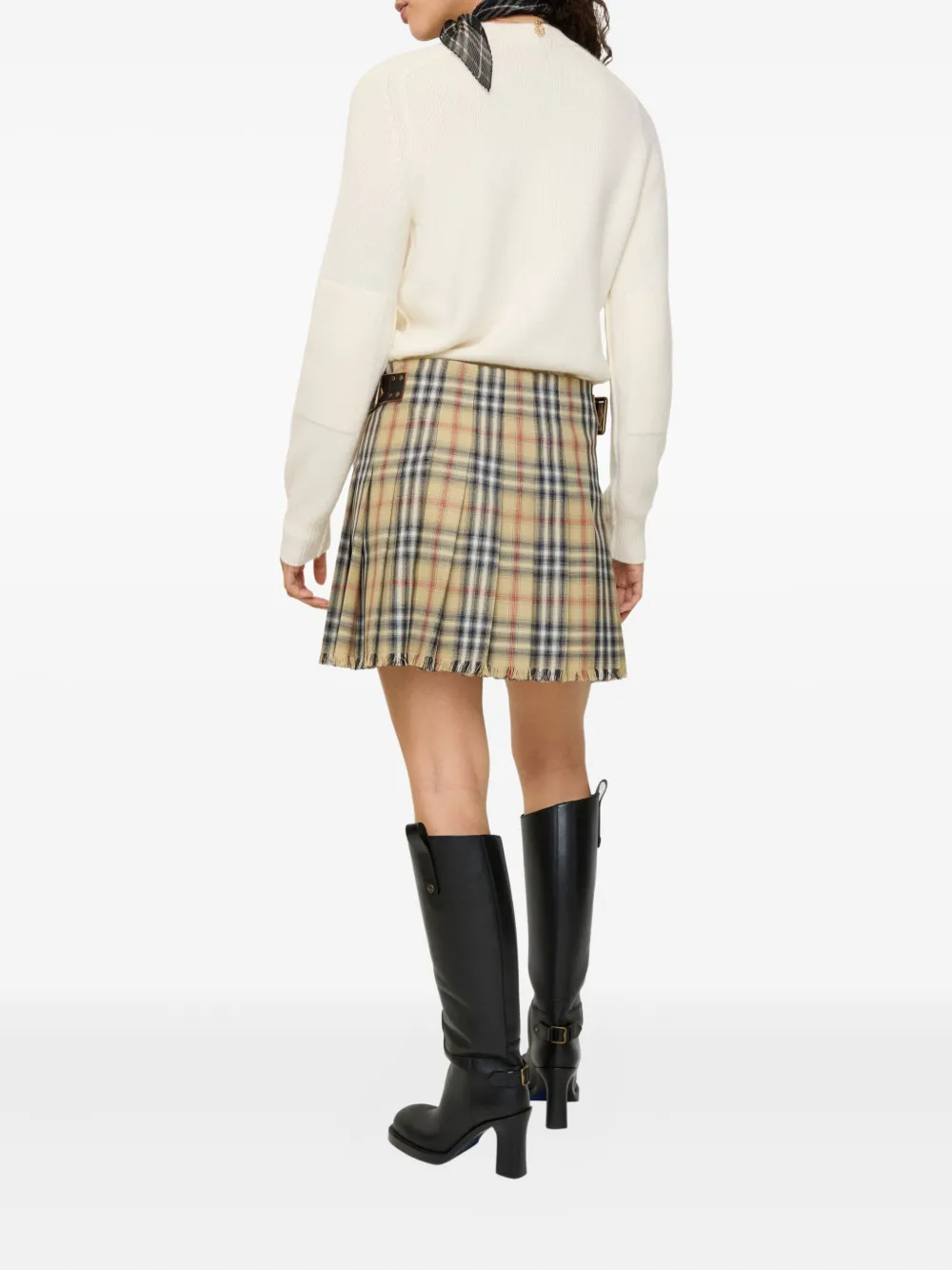 Юбка мини Burberry в клетку с бахромой, песочный — фото 3
