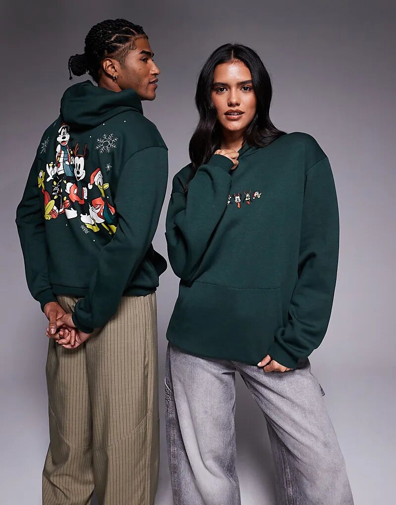 

Свободная толстовка с капюшоном ASOS DESIGN Disney Christmas с принтами Микки и его друзей темно-зеленого цвета