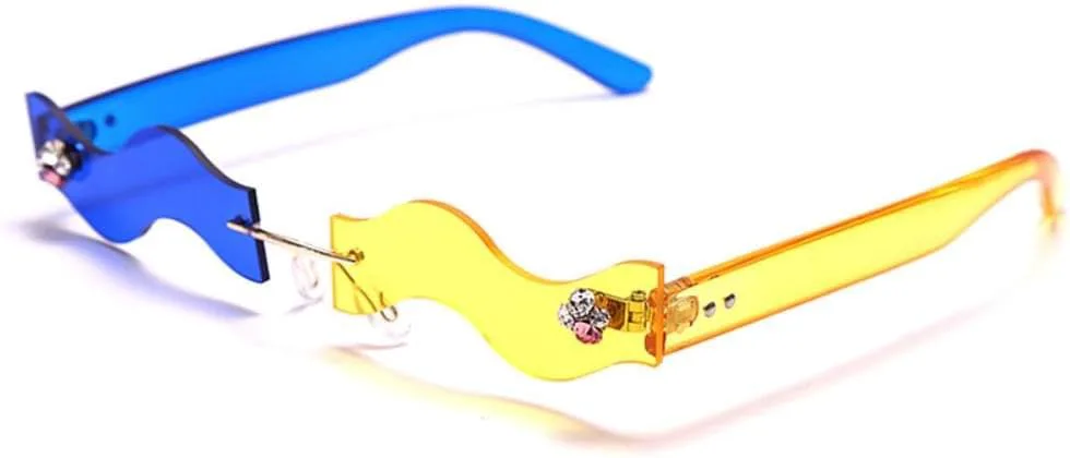 

Солнцезащитные очки в стиле стимпанк без оправы для женщин и мужчин, прямоугольные, с волнообразным рисунком, разноцветные, с защитой от УФ-излучения UV400 MTZJH, 5