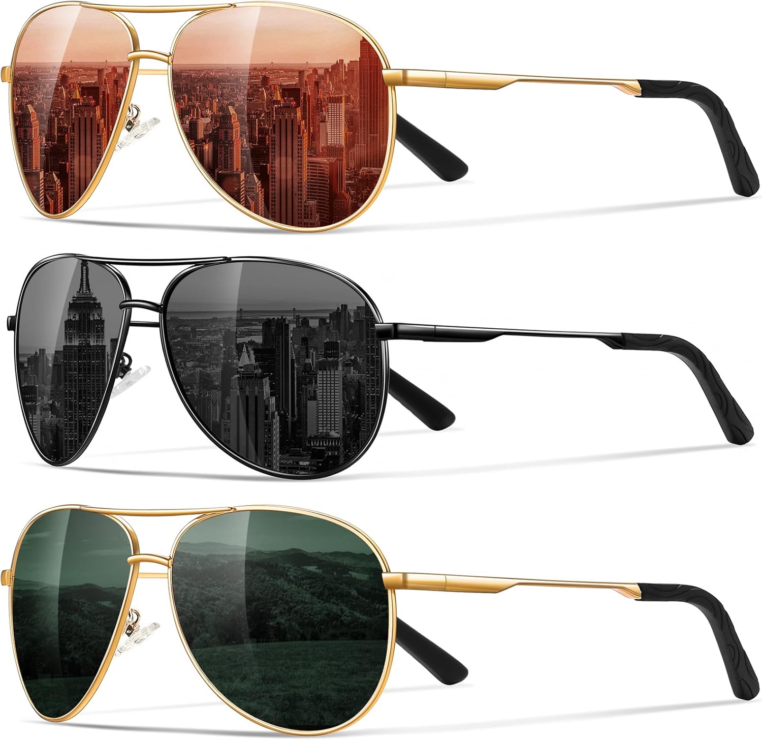 

Поляризованные солнцезащитные очки-авиаторы Eiuizah для мужчин и женщин — классические солнцезащитные очки для вождения, рыбалки и защиты от УФ-излучения, A2(3 Pack) Black/Blackish Green/Brown