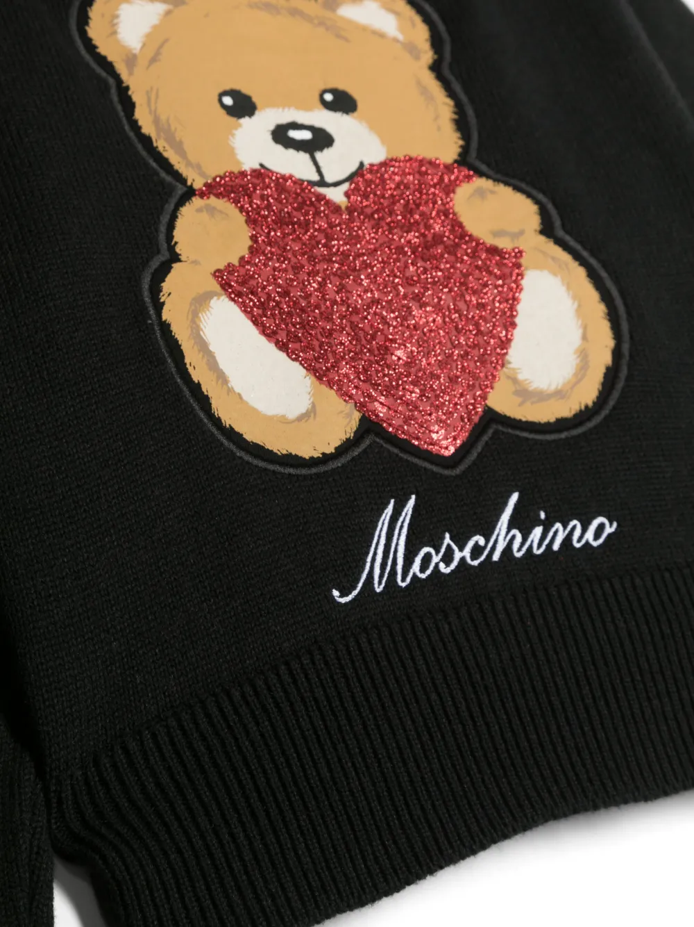 Джемпер вязки интарсия с логотипом Moschino Kids, черный — фото 3