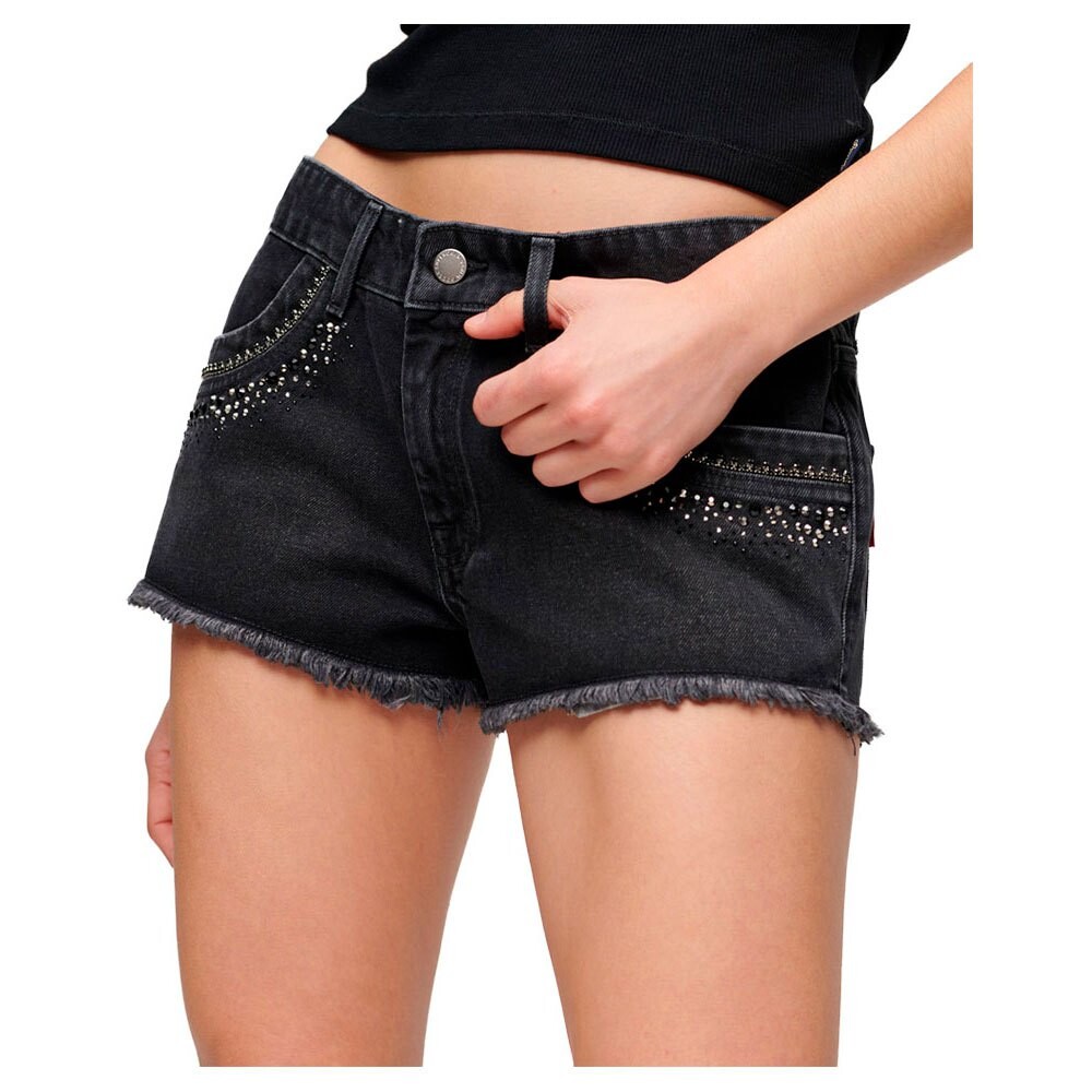 

Шорты Superdry Diamante Embellish Regular Waist Denim, черный