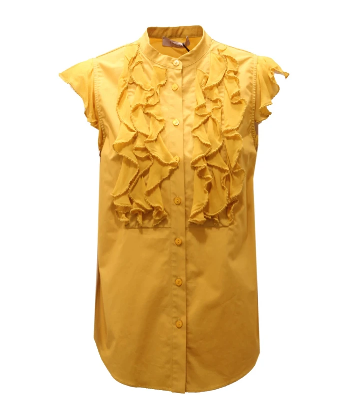 

Женская хлопковая рубашка горчично-желтого цвета Twinset, желтый